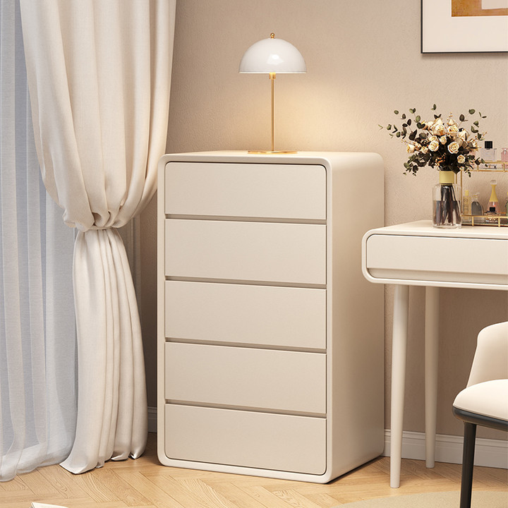 免安装奶油风五斗柜卧室靠墙收纳柜牀尾实木储物柜客厅房间置物柜