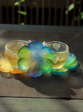 琉璃莲花茶杯杯托茶托高端彩色茶垫杯垫摆件底座绿色茶杯垫果盘垫