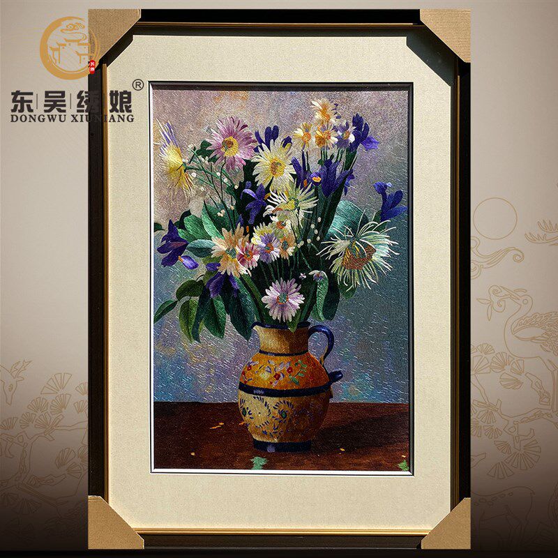 东吴绣娘非遗成品苏绣壁画向日葵别墅客厅玄关书房手工刺绣简约风