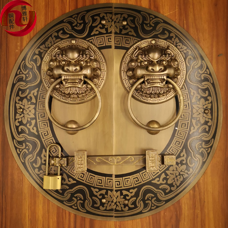 仿古木门拉手大门兽头门环古建农村院门拉环明装门栓锁复古狮子头