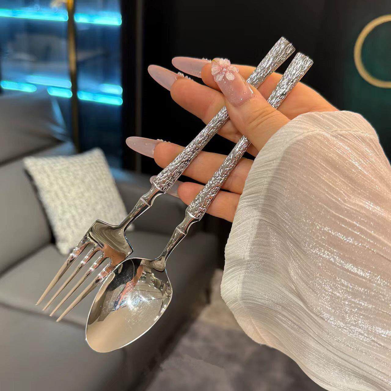 德国树纹不锈钢刀叉勺组合高级感家用西餐刀叉勺精致汤匙牛排叉子