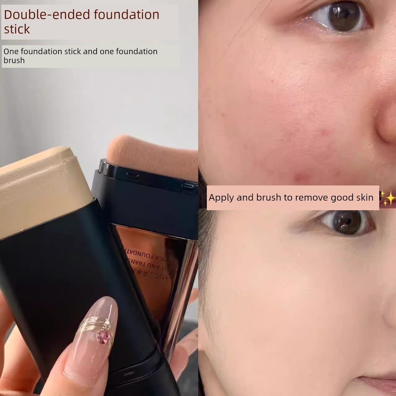 让你的皮肤在三次下清澈柔滑！无瑕疵擦色粉底棒双头遮瑕膏持久亮