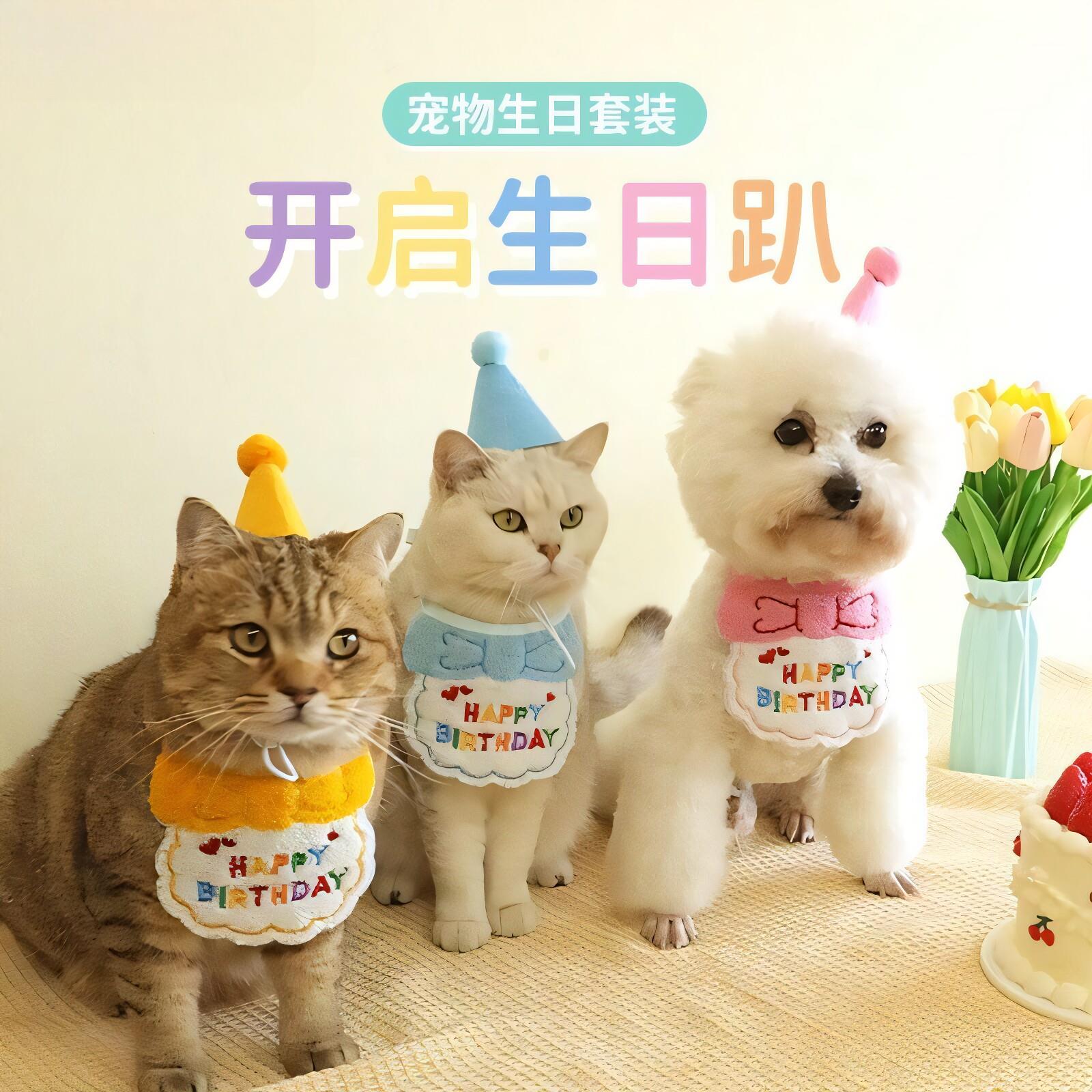 宠物狗狗猫咪生日围嘴兜帽子口水巾泰迪柴犬拍照可爱道具装扮饰品