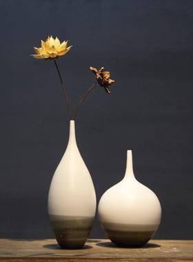 新中客意厅创意插素花装饰式手工烧白色禅陶瓷花PVP瓶摆件