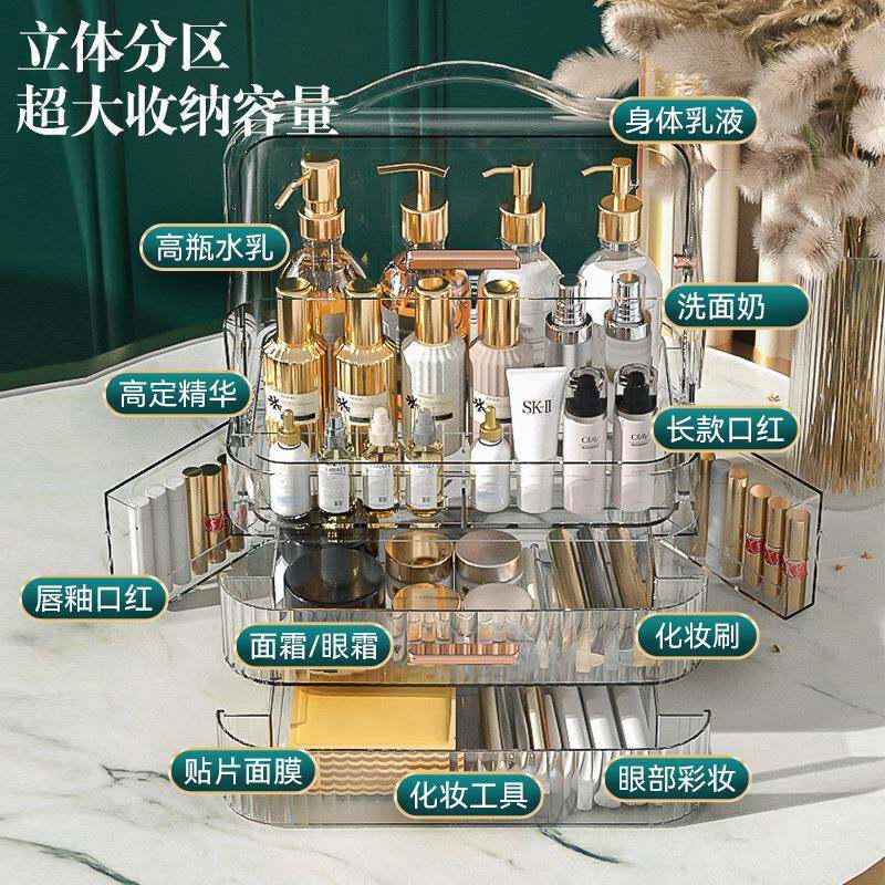 化妆品收纳盒面防尘置物架带盖收纳筐宿桌舍口红护抽肤无品收屉纳