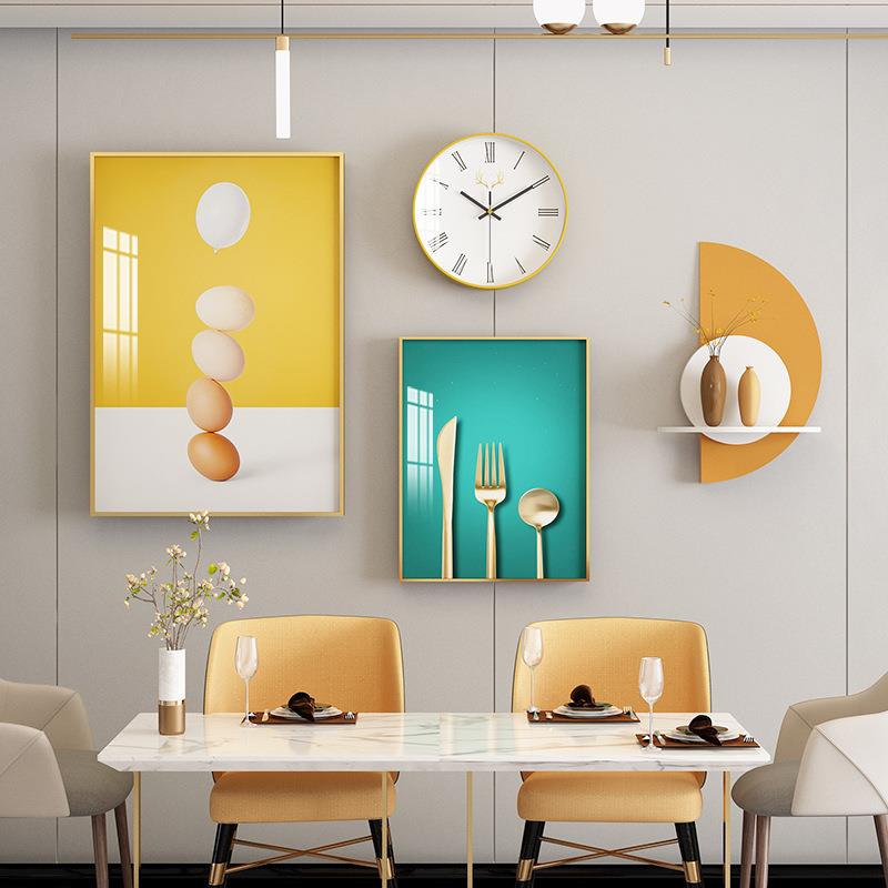 饰现简约钟表大餐厅装画壁画组合合金画OMB走廊壁挂壁铝饰代艺术