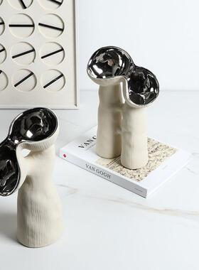 现RYW饰代极简抽异管子陶瓷花瓶形样板间酒店客厅插花新奇特象装