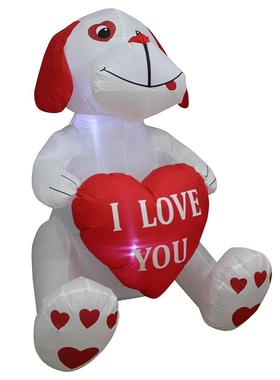 装狗狗抱爱心充气气模情人节表白情地侣浪漫饰AWF品场摆件道具