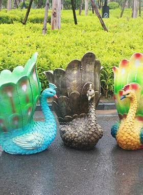 仿真孔花雀花盆摆玻璃钢雕栽塑盆花RQM缸件钵户外园商场草坪小区