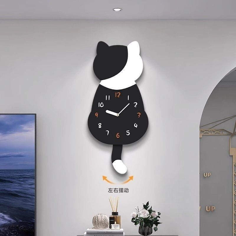 厂价可爱猫咪钟表饰画现简TM51约客创装餐厅时钟代挂画意摇摆静音
