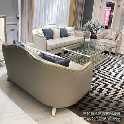美式轻高奢沙发墅OYH组合套房别客厅法简式约档实木皮艺沙发家具