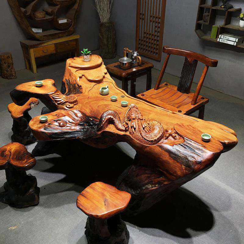 梨根雕茶台家用客厅功WUG木夫泡花实茶桌排水茶海原木树桩茶桌木