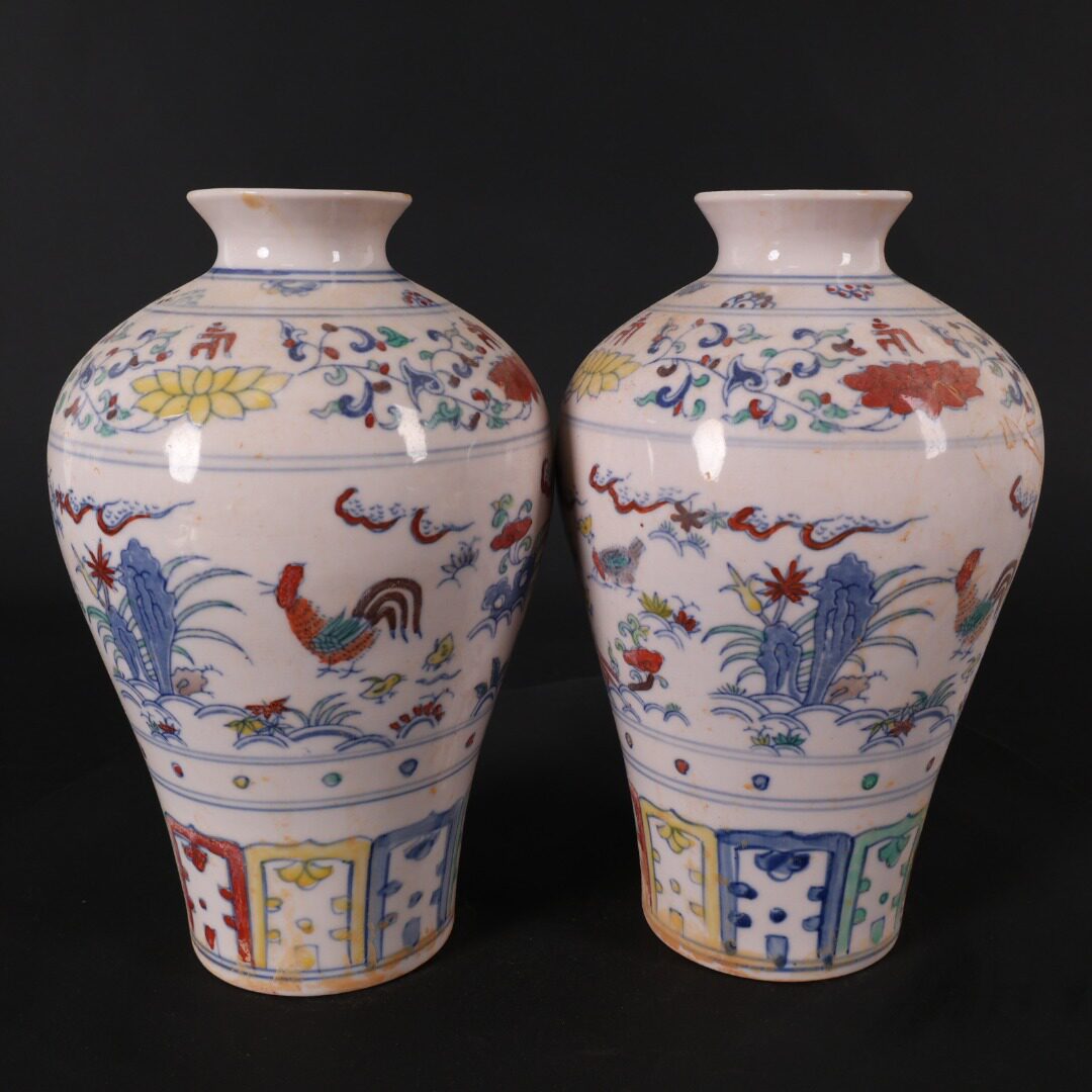 仿古古董大明成化斗彩孔雀纹蒜头瓶葫芦瓶梅花瓷瓶收藏花瓶摆件