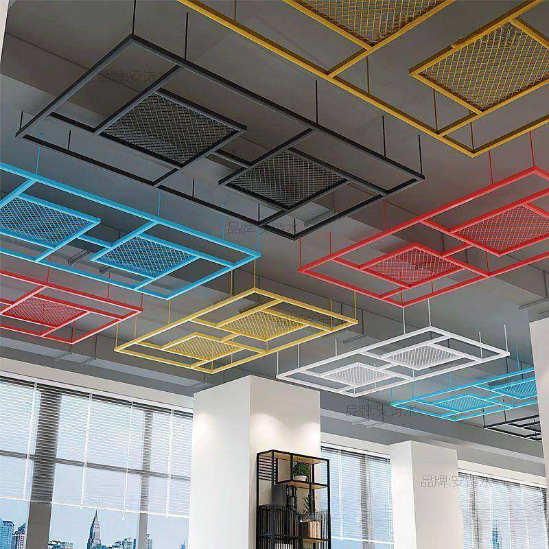 餐厅酒吧花板铁艺屏工业天风木条825顶复古吊墙面网格展厅装风饰