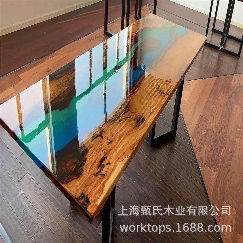 实木脂河流餐桌长方桌形办公桌会议茶BNN树脂树书桌