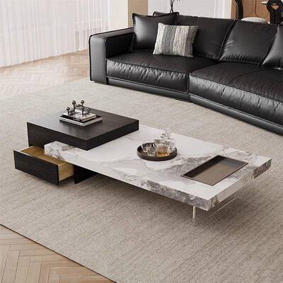 意式极浮大理石实木设方形悬岩板茶几大小户型客厅家用简FDF计P^