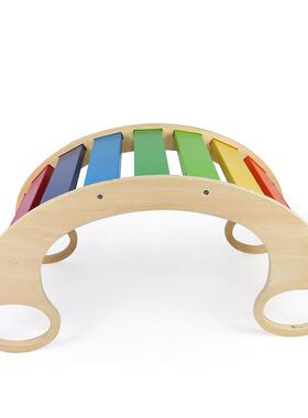 幼儿园木制儿童3297室内平感衡板p3.器彩虹摇摇椅攀爬亲子统训练