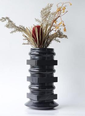 现代轻奢新中黑色大理式石层叠器花客厅餐花厅BJ0045瓶样板房饰品