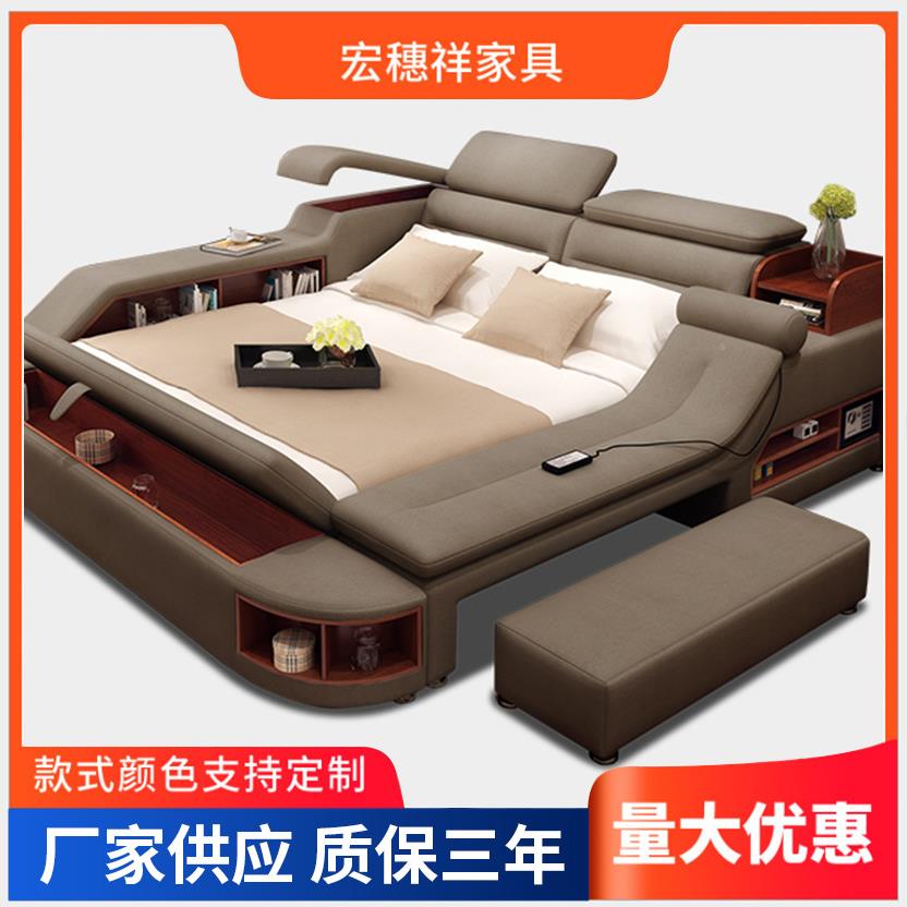 现代简约响手机充电多大床功能皮床榻榻米音NYO人床1.8米双储物床