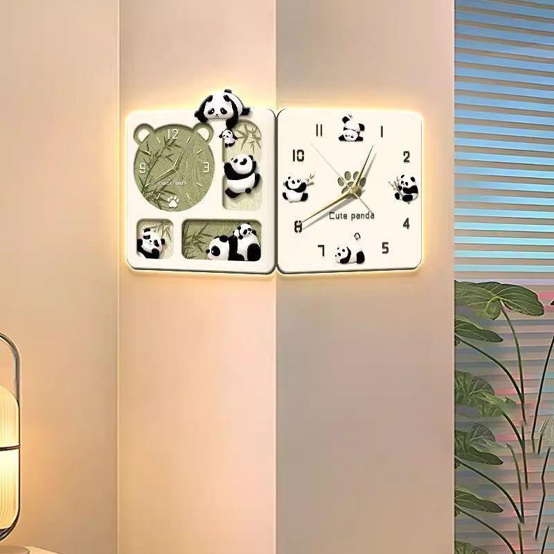 奶风客厅装饰画挂钟餐厅画带油钟表可爱熊创X1072猫挂墙面意时钟