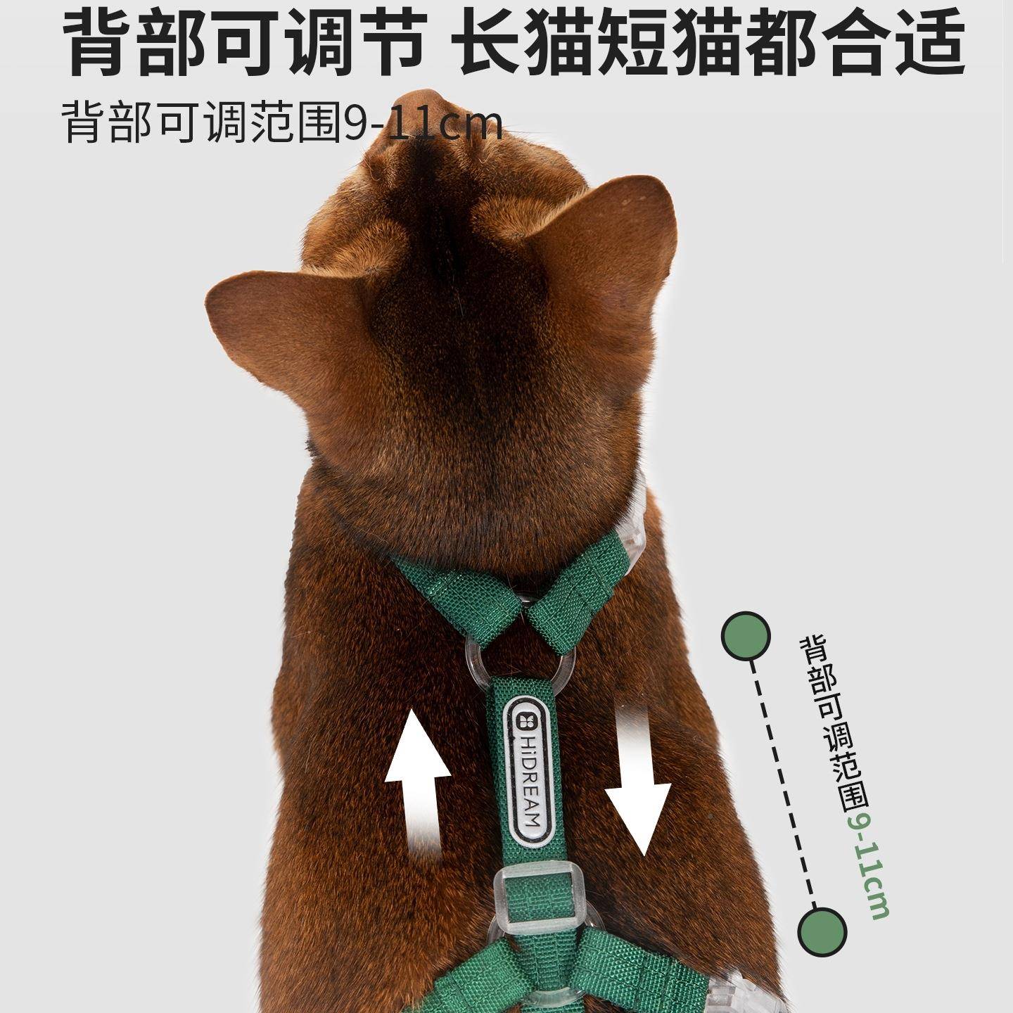 自由探31索猫背带套装可调工防字胸形挣脱节猫咪牵引绳绢花