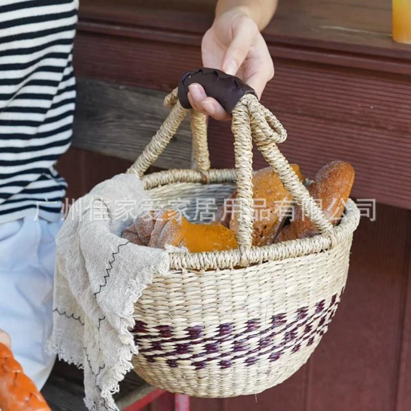 广州佳家海草手工编织篮非洲餐装WRD饰提篮买面菜野手爱提篮桌收