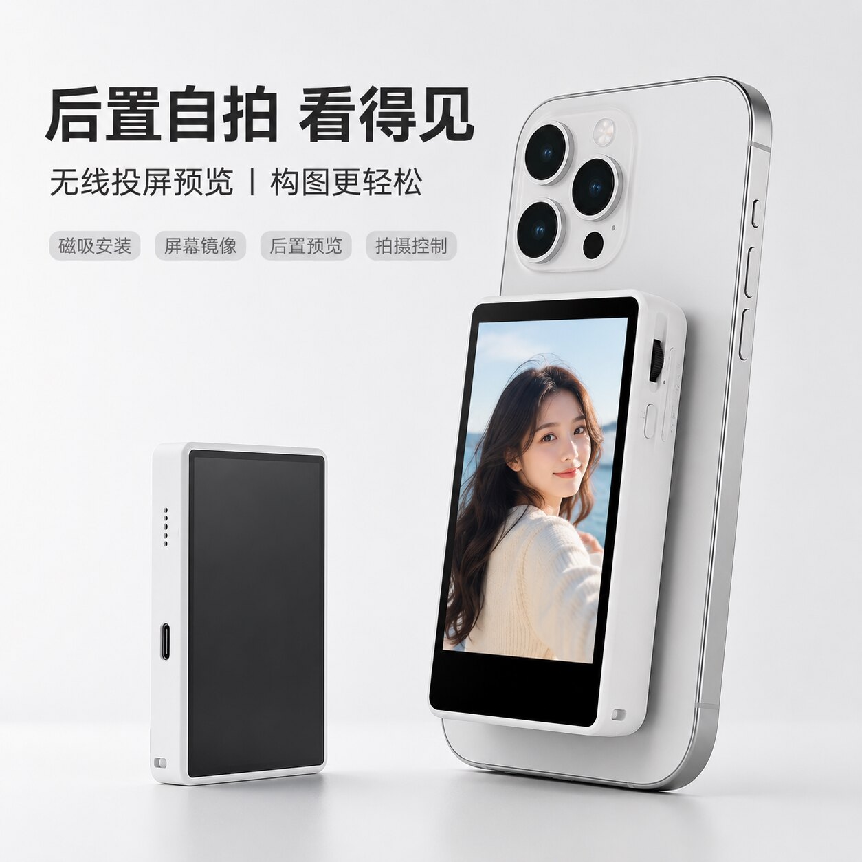 手机无线同屏器自拍预览磁吸