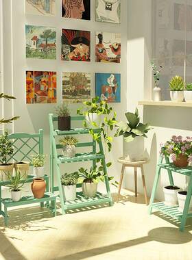 阳台小花架置植物架复式古实木物架飘放窗MLM多肉落地花架子花盆