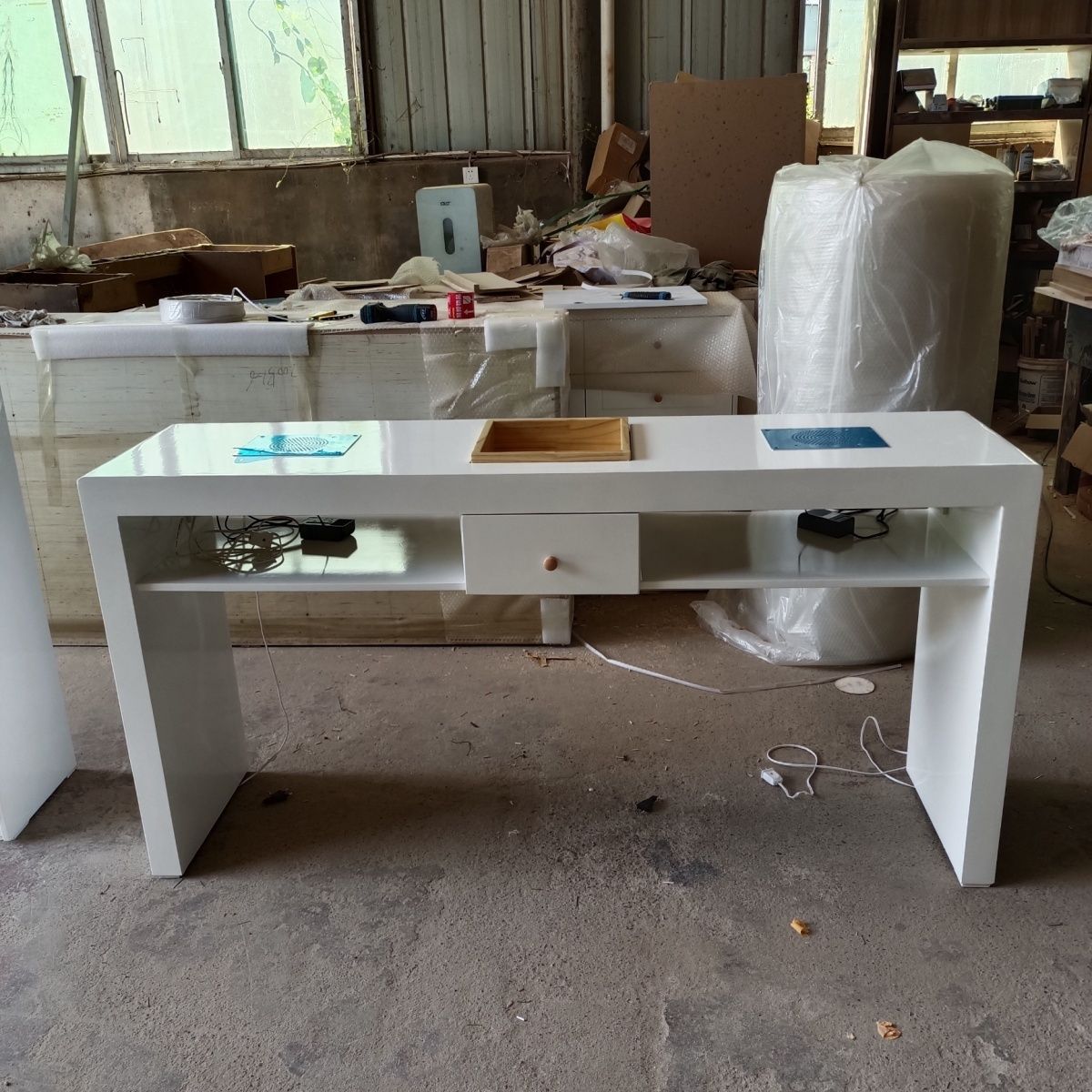 简约现代整装美甲台收纳盒日式漆台凹槽吸尘器兼容台面平纤维板桌