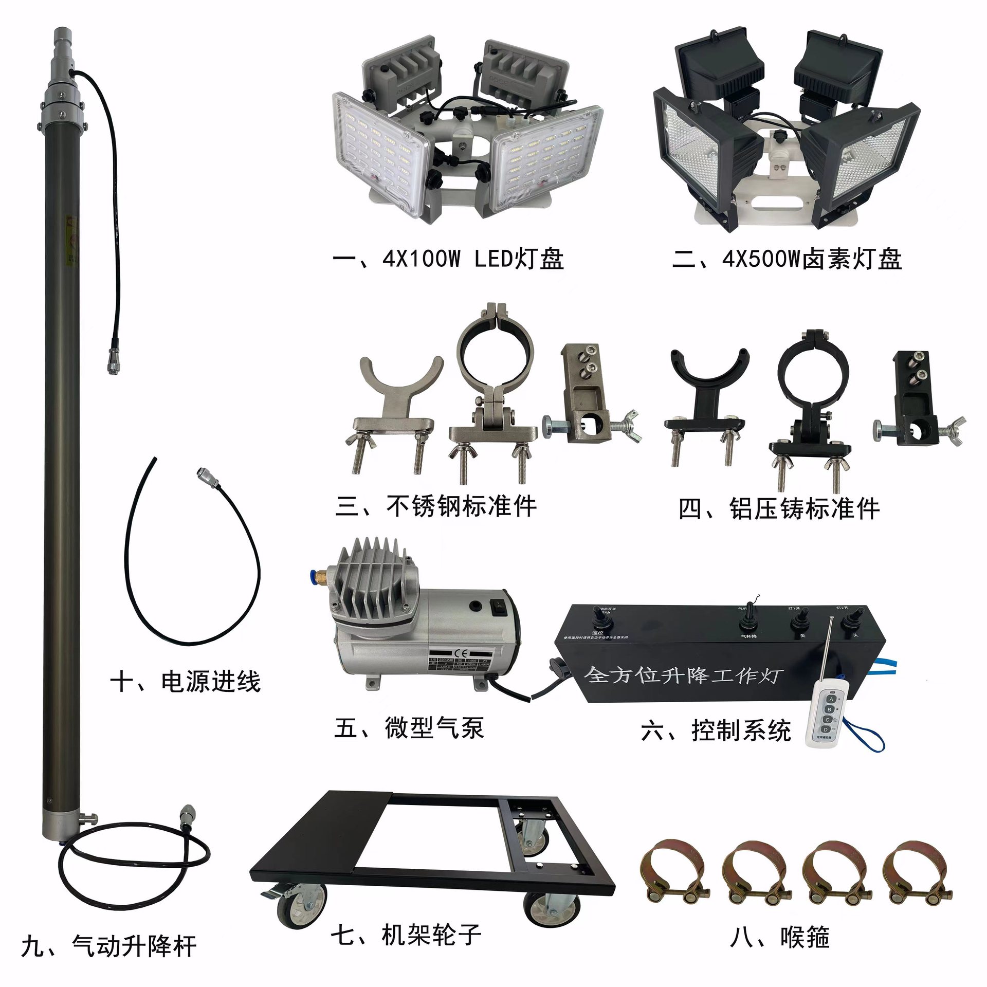 移动照明车配件4x500W灯盘气泵