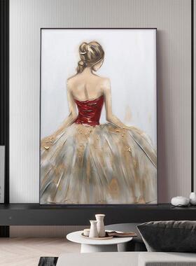 跨境纯手OFQ绘油画影雅背女士挂卧优室画玄关餐厅客厅装饰画肌理