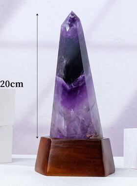 天装然紫水晶柱OGP带底座权杖紫水晶原石打磨单家尖棱柱居饰摆件