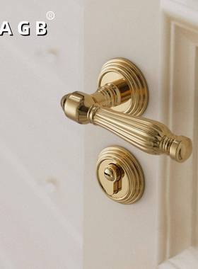 BGBA意法式金色门锁锌FNV金PVD亮金分体式静合音家用卫生间门把手