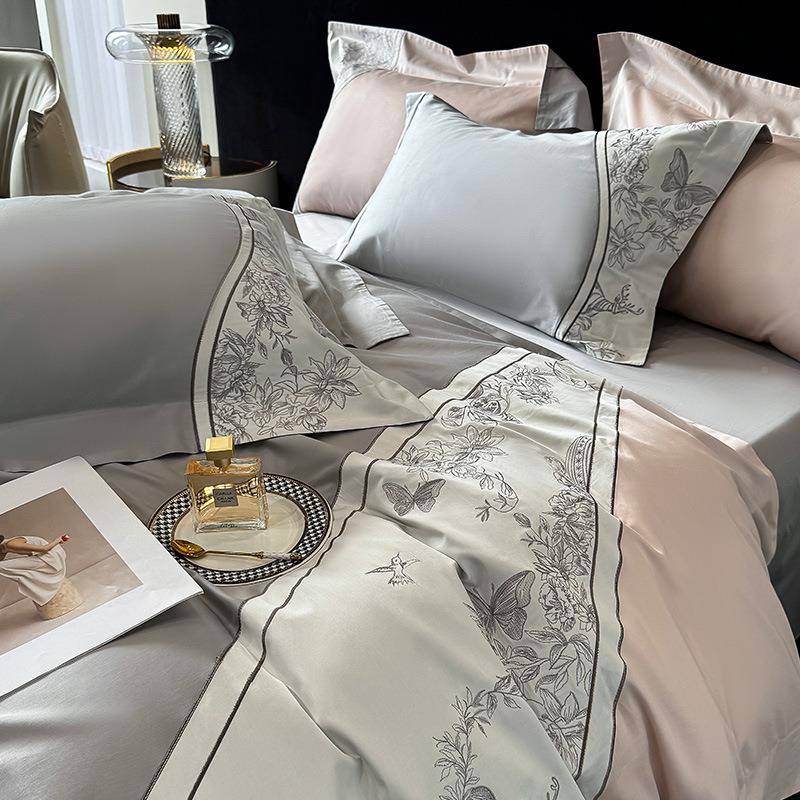 024新款轻奢100S长枕绒棉床单四件全棉纯YC962棉绣花被套头床套上