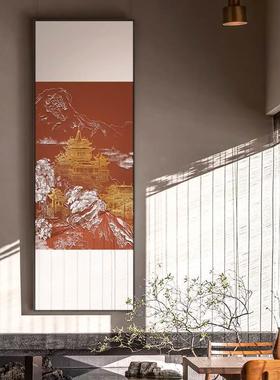 中式红色景浮雕DYU肌理竖装风饰新画入户玄关立体壁画高端大气版