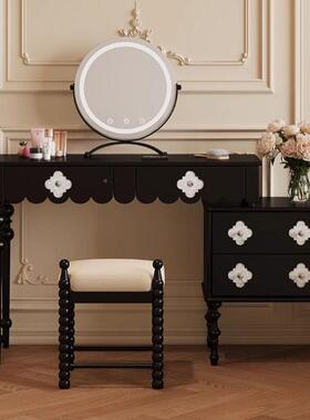 法式古复真黑色梳妆斗柜WDL伸台缩化妆桌子简约现代卧室橡木贝壳