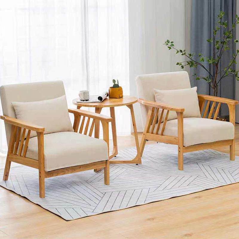 小户家用日式木艺布沙发型中式原木布艺简约实木客厅懒人休闲原椅