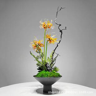 新中式仿真苔花龙柳枝室日式花艺永EVS生藓盆景绿植几酒茶店办公