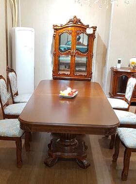 欧式店餐厅长餐桌可TQE折叠桌伸缩餐别墅酒合实木餐桌椅组8-16人