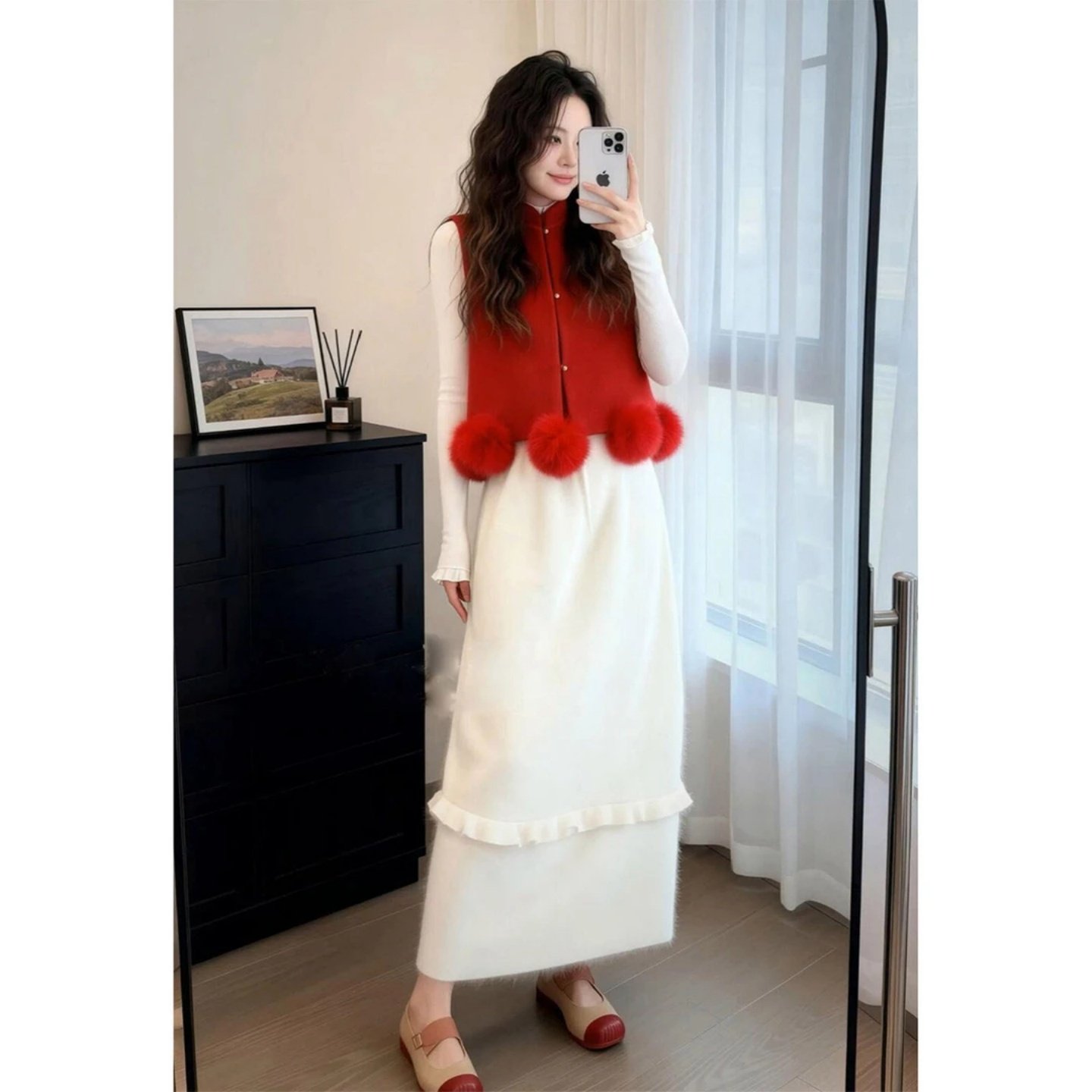 套装女2026新款冬装新年氛围感马甲外套叠穿打底衫木耳边半身裙,女装/女士精品,时尚套装,淘宝优惠券,粉丝福利购,淘宝优惠卷