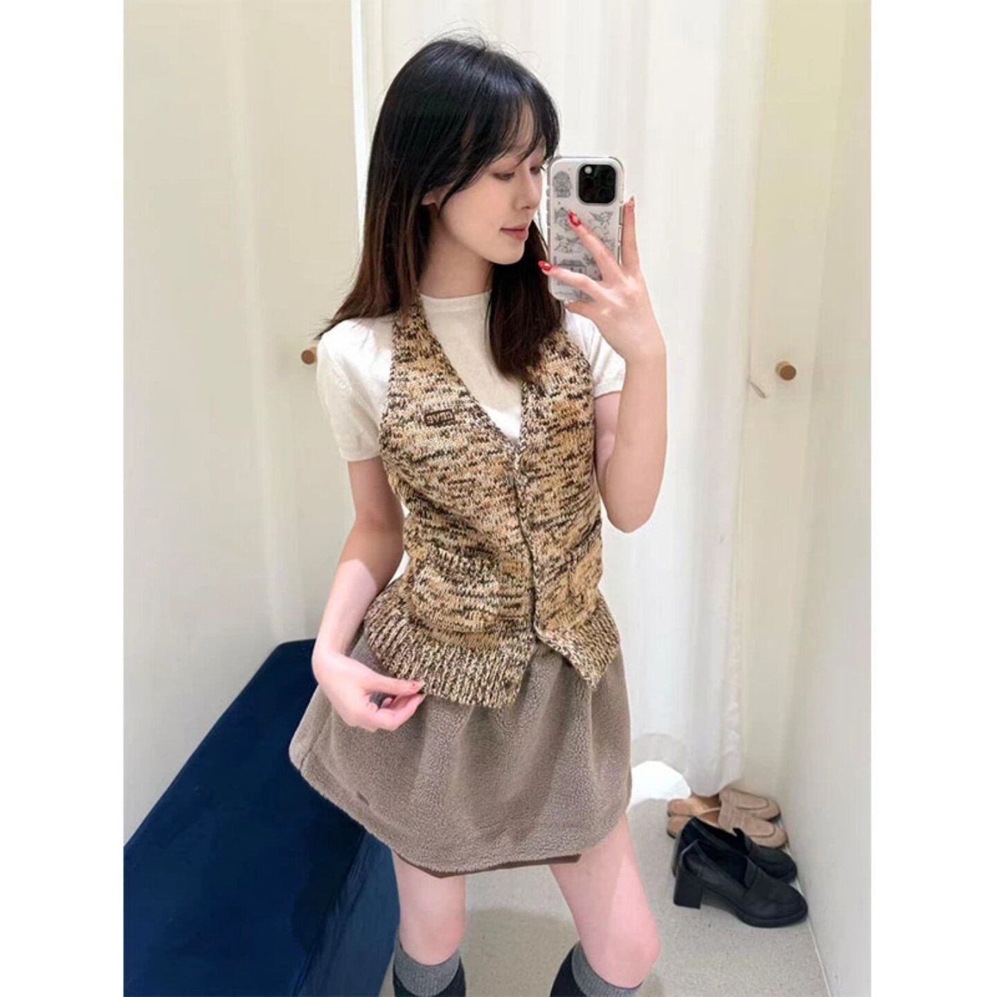 套装女2026新款冬装圆领短袖上衣叠穿挂脖针织背心显瘦A字半身裙,女装/女士精品,时尚套装,淘宝优惠券,粉丝福利购,淘宝优惠卷