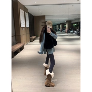 韩版 宽松牛仔长袖 衬衫 套装 马甲上衣套装 冬装 保暖短款 女2025新款