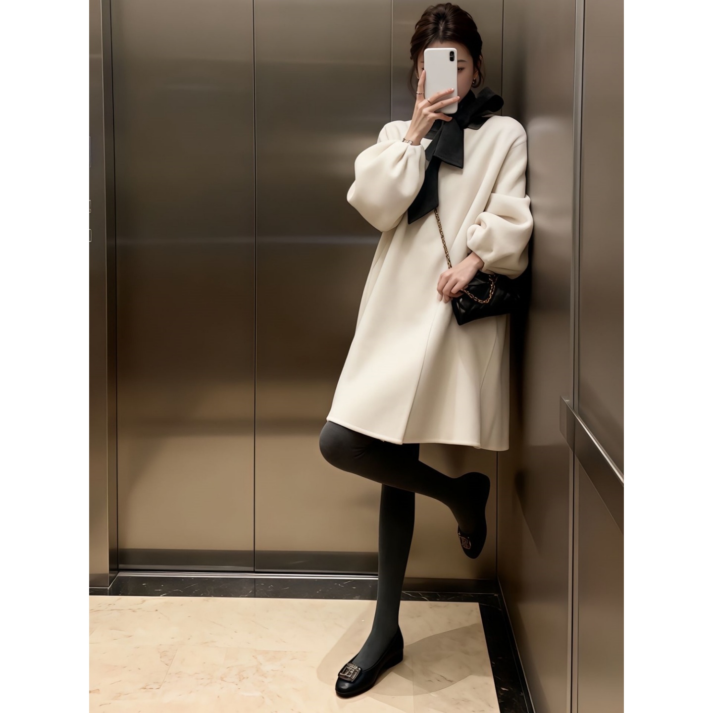 2025秋冬新款宽松中长款毛呢裙子