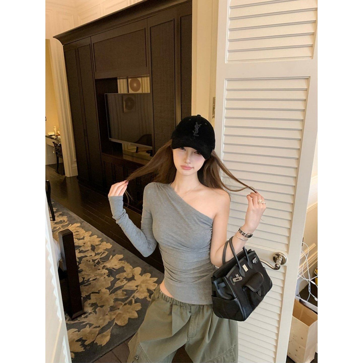 2026巨好看搭配一整套纯欲风性感露肩长袖上衣高腰显瘦工装阔腿裤,女装/女士精品,时尚套装,淘宝优惠券,粉丝福利购,淘宝优惠卷