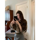 套装 毛毛外套内搭吊带上衣高腰显瘦半裙 高级感短款 女2025新款 法式