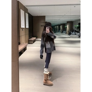 套装女2025新款冬装韩系氛围感格纹打底衫显瘦马甲高腰修身休闲裤