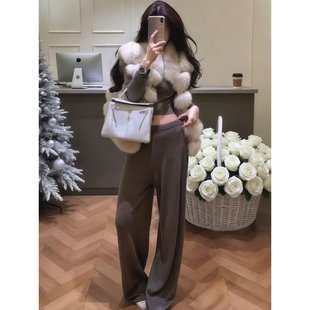 套装女2026新款冬装圆领短款修身打底上衣毛毛马甲外套显瘦休闲裤