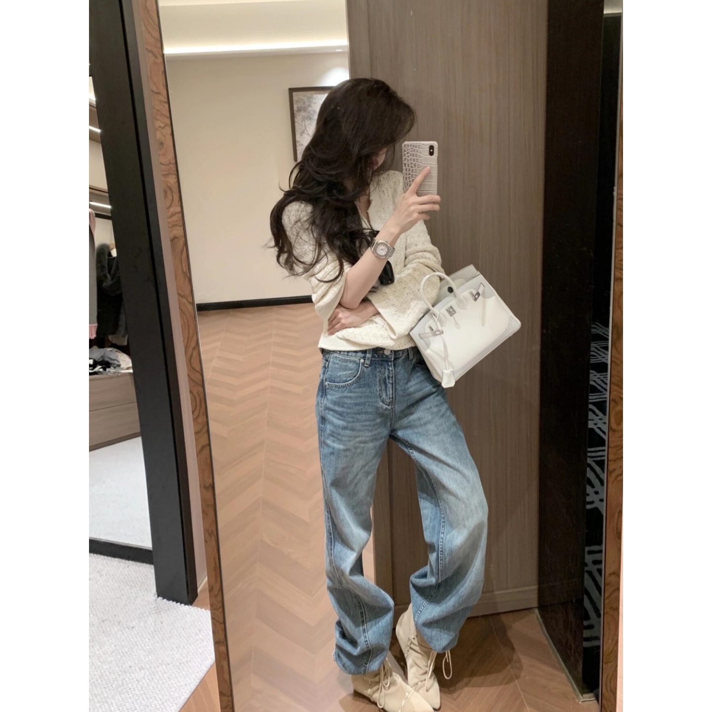 半开领镂空针织衫显瘦阔腿休闲裤