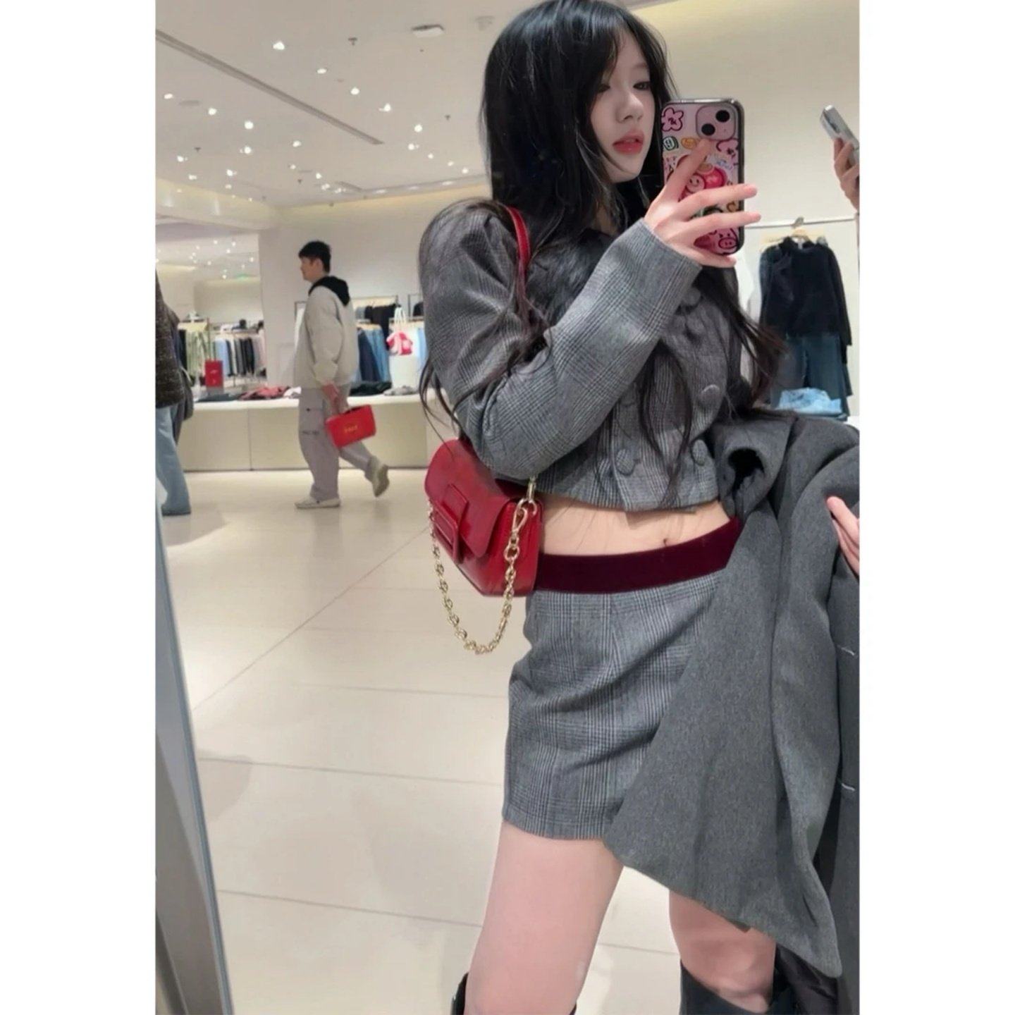 巨好看2026穿搭一整套韩系小个子短款百搭长袖上衣高腰显瘦半身裙