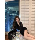 2026巨好看搭配一整套韩系纯欲风毛毛V领长袖 上衣蕾丝拼接包臀裙